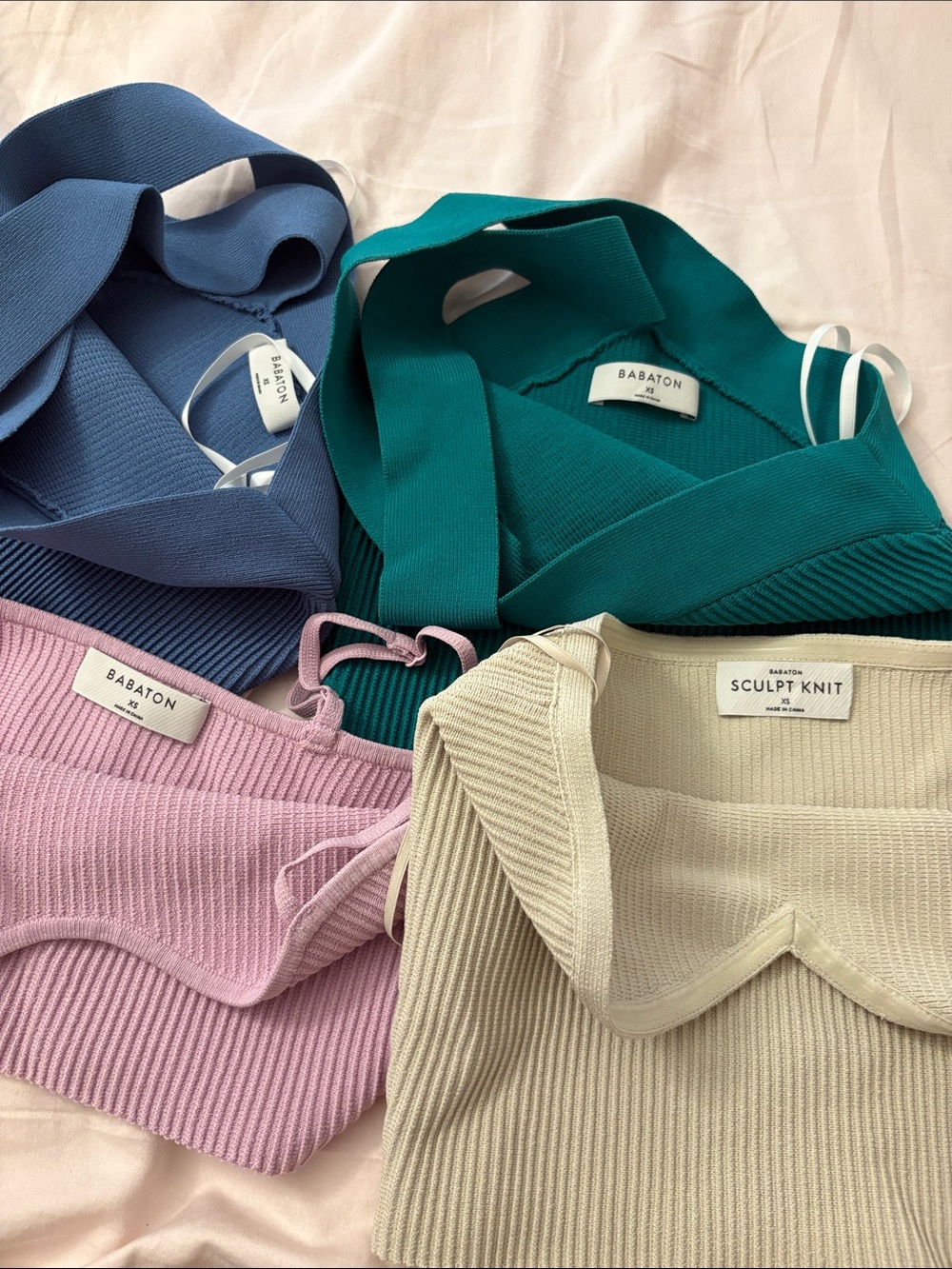 Aritzia/Babaton Ribbed Knit Camisole Set — Blue, Teal, Pink, Cream - Picture 4 of 4